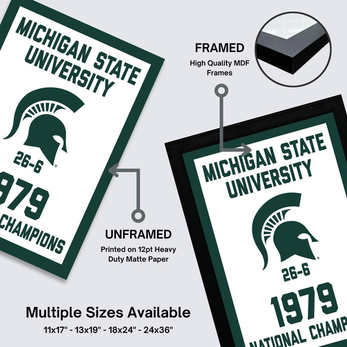 The image is a framed poster for Michigan State University, featuring the university's logo and text.