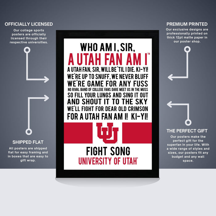 The image is a poster for the University of Utah's fight song, featuring a message about being a Utah fan and fighting for the university.