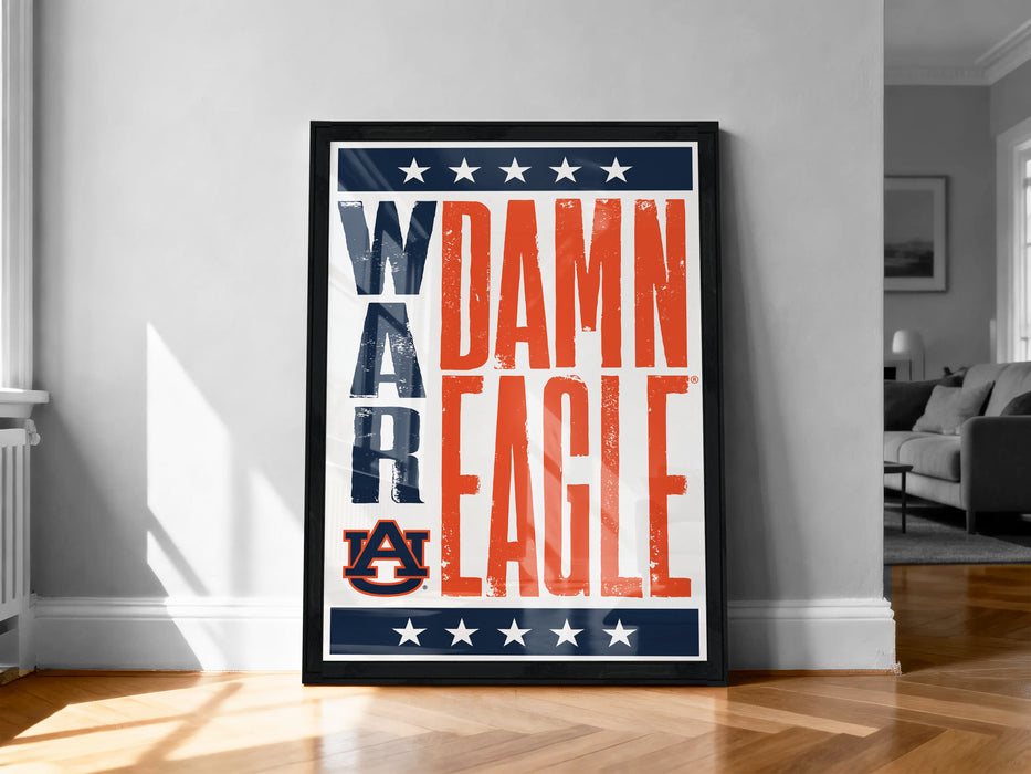 a framed poster with the text "W Damn Eagle" displayed prominently.