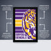 The image is a framed poster featuring the logo and colors of the LSU (Louisiana State University) basketball team, specifically the "Boys' Bowl". The poster is described as " Officially Licensed" and "Premium Printed", indicating that it is a high-quality, professionally printed poster. The poster is also described as "The Perfect Gift" and "Shipped Flat", suggesting that it is a convenient and attractive gift option.