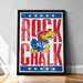 A framed poster featuring the Kansas City Royals logo and the text "ROCK CHALK" in bold red and blue letters.