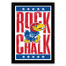 A framed poster featuring the logo and name of the Kansas University football team, Rock Chalk.