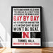 The image is a framed poster with motivational text, including a quote about faith, honor, and perseverance.