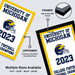 The image is a promotional poster for the University of Michigan Football Champions, featuring a framed and unframed version of the poster, along with a diagram showing the differences between the two.