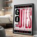 A framed poster with the text "GUTES" and "UNIVERSITY OF UTAH" printed on it, along with a graphic of a Native American headdress.