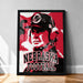 A framed poster featuring a close-up portrait of a person wearing a baseball cap and the text "NEBRASKA FOOTBALL" prominently displayed.