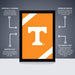 The image is a promotional poster for college sports posters, featuring the logo of the University of Tennessee. The poster is labeled as " Officially Licensed" and " Premium Printed", indicating that it is a professionally printed poster with a thick 12pt matte paper. The poster is described as a "Shipped Flat" and "The Perfect Gift", suggesting that it is a high-quality product that can be easily packaged and used as a gift.