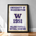 The image is a framed poster celebrating the University of Washington's 1991 College Football National Champions.