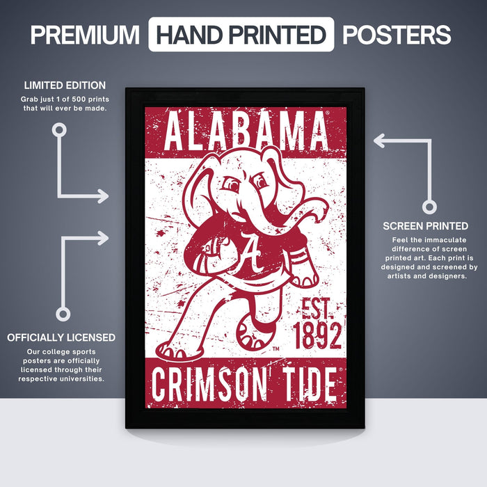 Limited Edition Alabama Crimson Tide Big Al Mascot Poster Art Print - Gifts for Bama Fans - 13x19"
