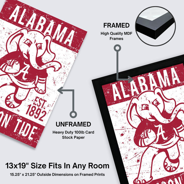Limited Edition Alabama Crimson Tide Big Al Mascot Poster Art Print - Gifts for Bama Fans - 13x19"
