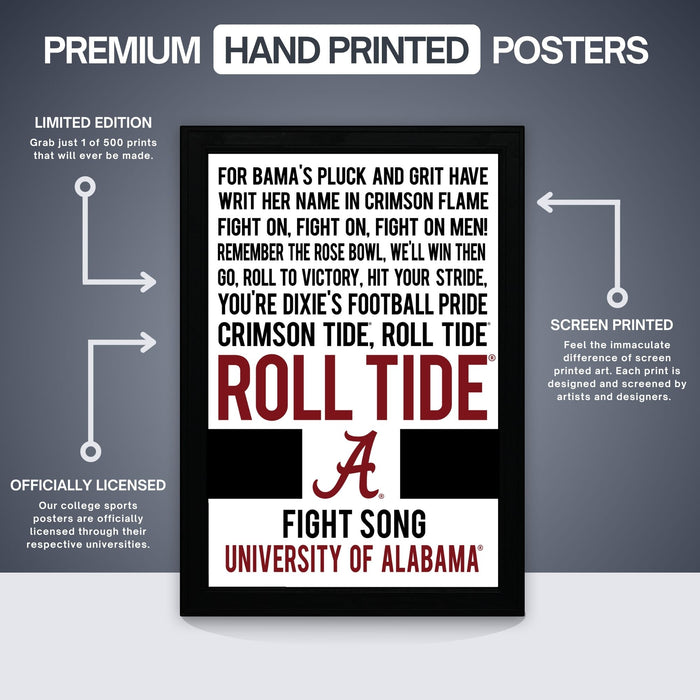 Limited Edition Roll Tide Yea Alabama Fight Song Crimson Tide Poster Art - 13x19"