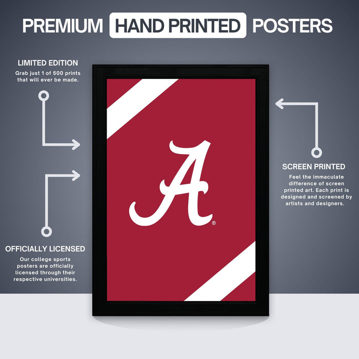 Limited Edition Alabama Crimson Tide Logo with Football Stripes Poster Art - 13x19"