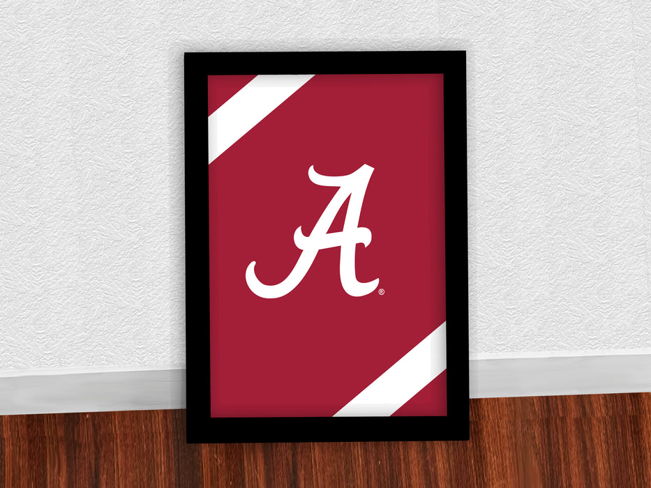 Limited Edition Alabama Crimson Tide Logo with Football Stripes Poster Art - 13x19"