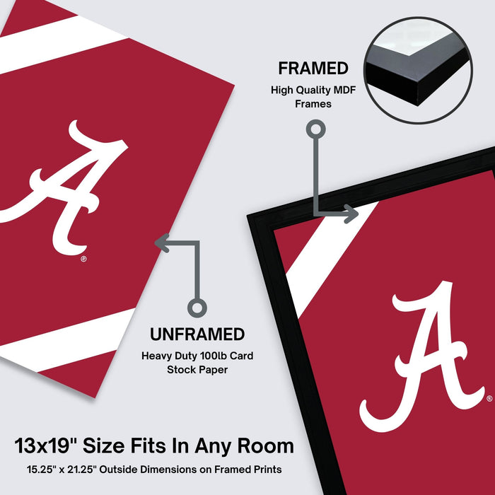Limited Edition Alabama Crimson Tide Logo with Football Stripes Poster Art - 13x19"
