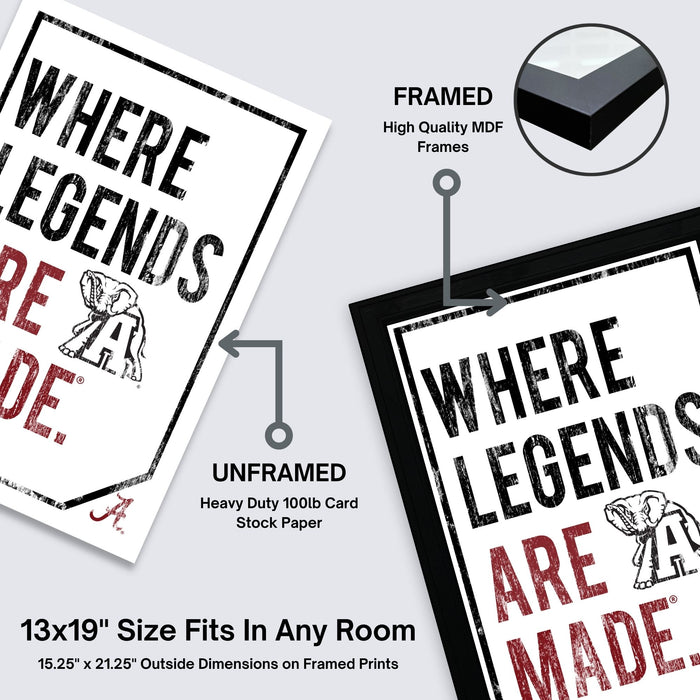 Limited Edition Where Legends Are Made Alabama Crimson Tide Poster Art - 13x19"