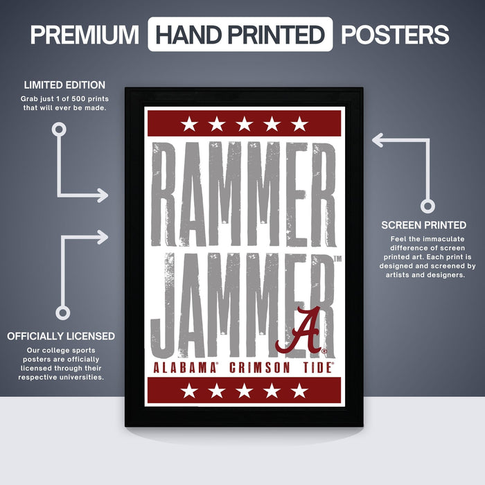 Limited Edition Rammer Jammer Alabama Crimson Tide Letterpress Poster Art - 13x19"
