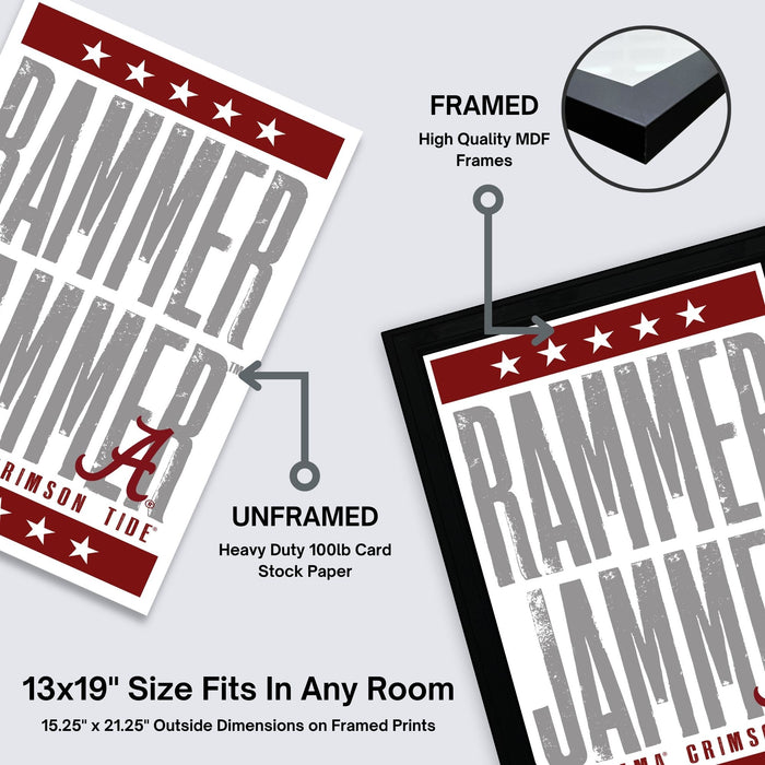 Limited Edition Rammer Jammer Alabama Crimson Tide Letterpress Poster Art - 13x19"