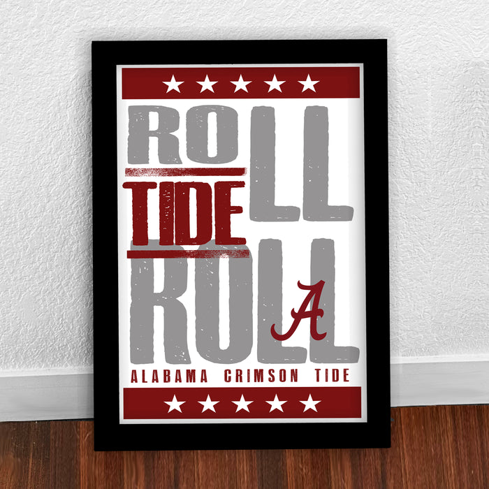 Limited Edition Roll Tide Roll Alabama Crimson Tide Letterpress Poster Art - 13x19"