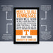 The image is a framed poster from the University of Tennessee's Fight Song, featuring a message about Tennessee's football team and their loyalty to the state.