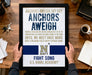 a framed poster with a Navy-themed message, held by a person's hands.