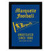 The image is a framed poster with the text "Marquette Football" and "UNDEFEATED SINCE 1960" prominently displayed. The poster also features a yellow flag with a football player on it, symbolizing the team's history and achievements in Marquette football.