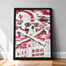 The image is a framed poster featuring a skull and crossbones design with the text "HUSKIES" and "IN THE DEED THE GLORY" prominently displayed.