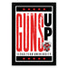 a framed poster with the text "GUNS UP" prominently displayed in large red letters. Below the text, there is a smaller image of a character wearing a cowboy hat. The poster is framed in a black border with red stars.