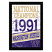 The image is a framed poster celebrating the Washington Huskies' 1991 national championship victory.