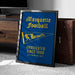 A framed poster with the text "Marquette Football" and a yellow flag, along with the text "UNDEFEATED SINCE 1960 (AND STAYING THAT WAY)".