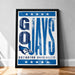 A framed poster with the text "GO JAYS" prominently displayed, along with the logo of Creighton University.