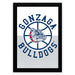 a framed poster with the text "GONZAGA BULLDOGS" and a graphic of a bulldog's head on a basketball hoop.