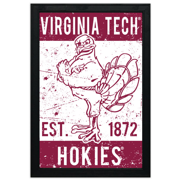 a framed poster with a graphic of a turkey and text that reads "VIRGINIA TECH EST 1872 HOKIES".