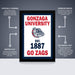 The image is a poster for Gonzaga University featuring a bulldog logo and text. The poster is labeled as " Officially Licensed" and " Premium Printed", indicating that it is a high-quality, professionally printed poster. The poster is described as "The perfect gift" and "Shipped Flat", suggesting that it is a convenient and attractive way to gift to someone. The poster is also referred to as "The perfect gift" and "Shipped Flat", indicating that it is a desirable and easy-to-ship item.
