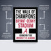 The image is a poster for "The Walk of Champions" featuring the University of Alabama. The poster is officially licensed and is a premium printed poster. It is a perfect gift for the university and is available in boxes that are easy to gift wrap.