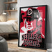 A framed poster of a man wearing a Nebraska football hat, with the text "NEBRASKA FOOTBALL" prominently displayed.