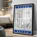 a framed poster with the text "FIGHTIN' FALCONS" and "United States Air Force Academy" on it, placed on a wall in a bedroom setting.