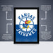 The image is a poster for the Kansas Jayhawks, a college sports team. It features the team's logo and name prominently displayed. The poster is described as " Officially licensed" and "Premium printed", indicating that it is a high-quality, professionally printed poster. The poster is also described as "Shipped flat" and "The perfect gift", suggesting that it is a thoughtful and practical gift option for fans of the Kansas Jayhawks.