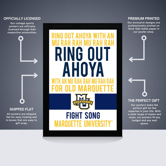 The image is a framed poster from Marquette University featuring a motivational message about fighting and perseverance.