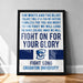 The image is a framed poster with a motivational message about fighting for one's glory, featuring the Creighton University logo.