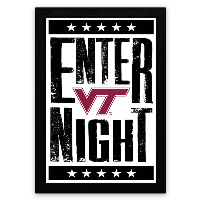 a framed poster with the text "ENTER NIGHT" prominently displayed in large letters.