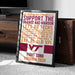 a framed poster with text and graphics related to Virginia Tech, a university.