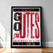 A framed poster with the text "GOUTES UNIVERSITY OF UTAH" prominently displayed.