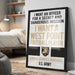 a framed poster with a message about wanting an officer for a secret and dangerous mission, stating that the poster is for a West Point football player.
