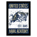 The image is a framed poster featuring a graphic of a bull with the text "United States Naval Academy" and "Est. 1845" below it.
