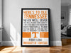 a framed poster with text that reads "HERE'S TO OLE TENNESSEE" and "FIGHT SONG UNIVERSITY OF TENNESSEE".