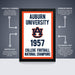 The image is an advertisement for Auburn University's College Football National Champions poster, featuring a framed poster with the Auburn University logo and text.