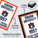 The image is a framed poster for Auburn University, featuring the university's football team and their championship history.