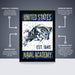 The image is a poster for the Naval Academy, featuring a graphic of a bull with the text "United States Navy" and "Est. 1845". The poster is described as " Officially licensed" and "Premium printed", indicating that it is a high-quality, professionally printed poster. The poster is also described as "The perfect gift" and "Shipped flat", suggesting that it is a convenient and attractive gift option.
