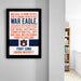 a framed poster with text and an Alabama flag design, hanging on a wall.