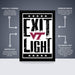 The image is a poster featuring the text "EXIT LIGHT" in large, bold letters, with a star symbol above it. The poster is described as "OFFICIALLY LICENSED" and "PREMIUM PRINTED", indicating that it is a high-quality, professionally printed poster. The poster is also referred to as a "SHIPPED FLAT" and "THE PERFECT GIFT", suggesting that it is a gift item that is easy to ship and offers a perfect gift for the recipient.